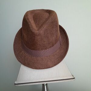 KARL KNOX Fedora Linen Straw Feel Summer Resort Coastal Hat sz: Med (NWT)